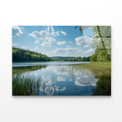 Lake Surrounded By Trees with Sky Acrylic Glass Print Tempered Glass Wall Art 100% Made in Australia Ready to Hang - Bella Home Decor