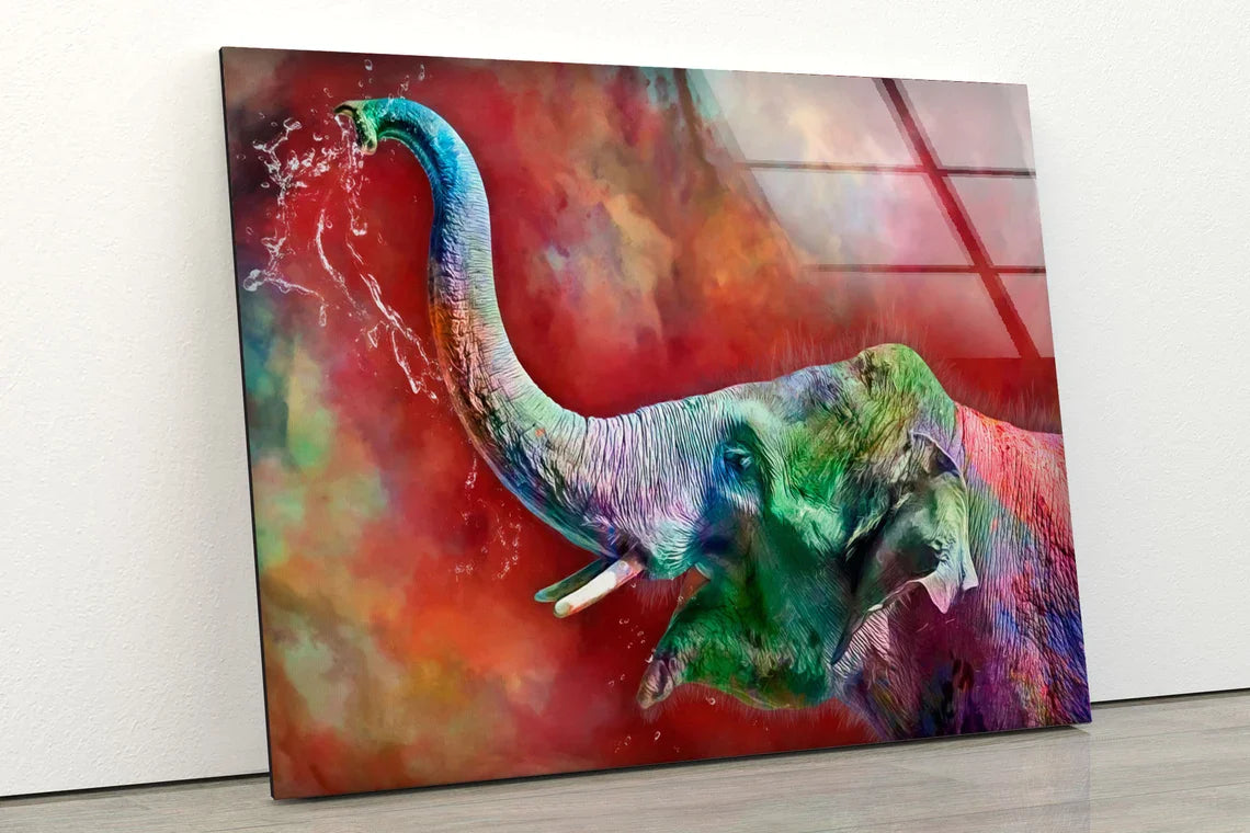 Colored Elephant Water UV Direct Aluminum Print Australian Made Quality