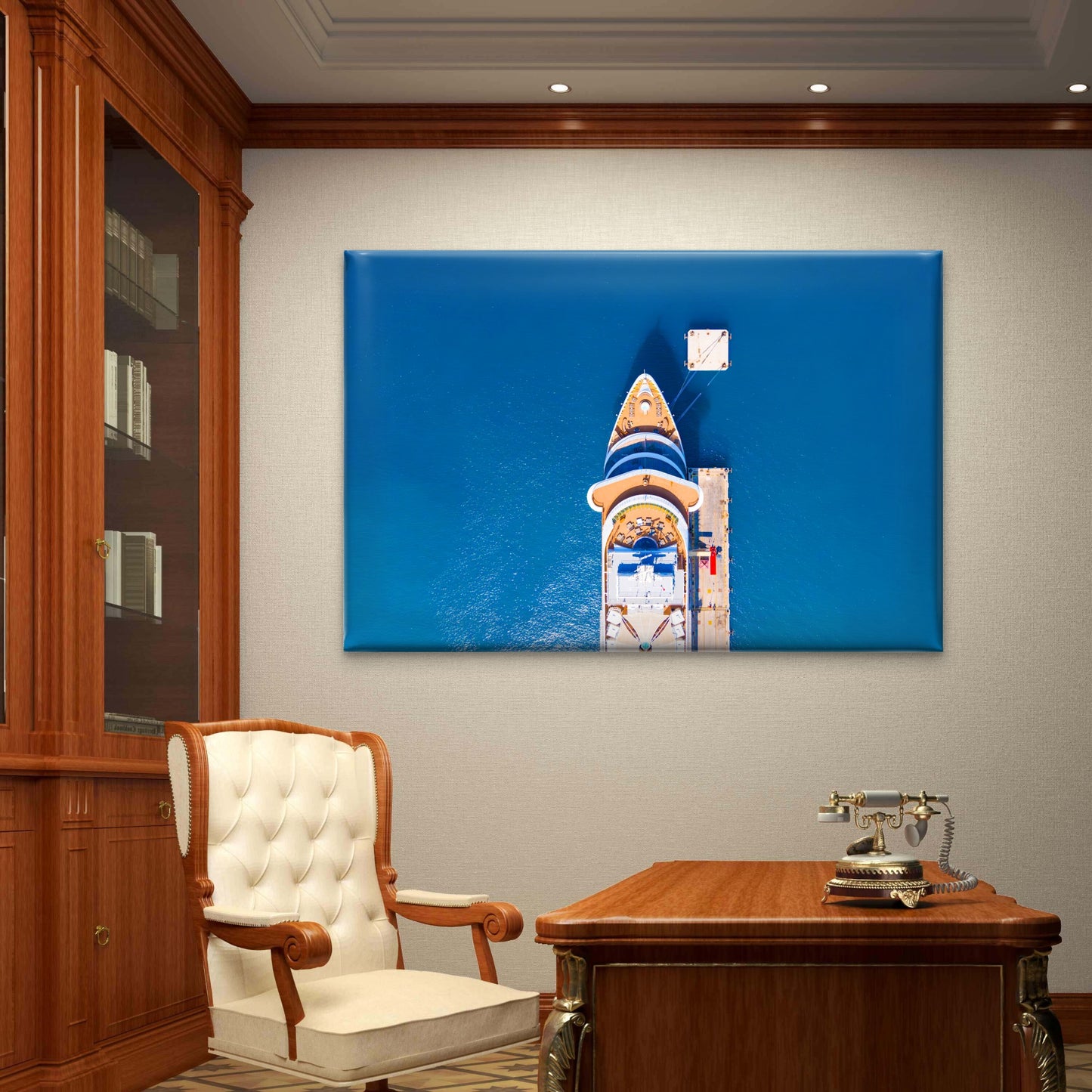 Aerial Top down View of Cruise Ship Docked at a Pier Wall Art Decor 100% Australian Made - Bella Home Decor