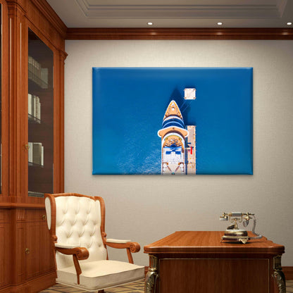 Aerial Top down View of Cruise Ship Docked at a Pier Wall Art Decor 100% Australian Made - Bella Home Decor