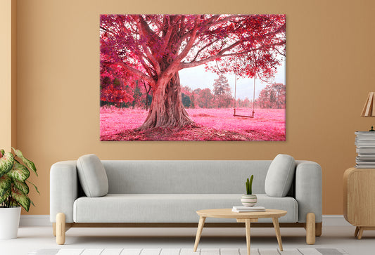 Swing on Tree in Pink Forest Wall Art Decor 100% Australian Made