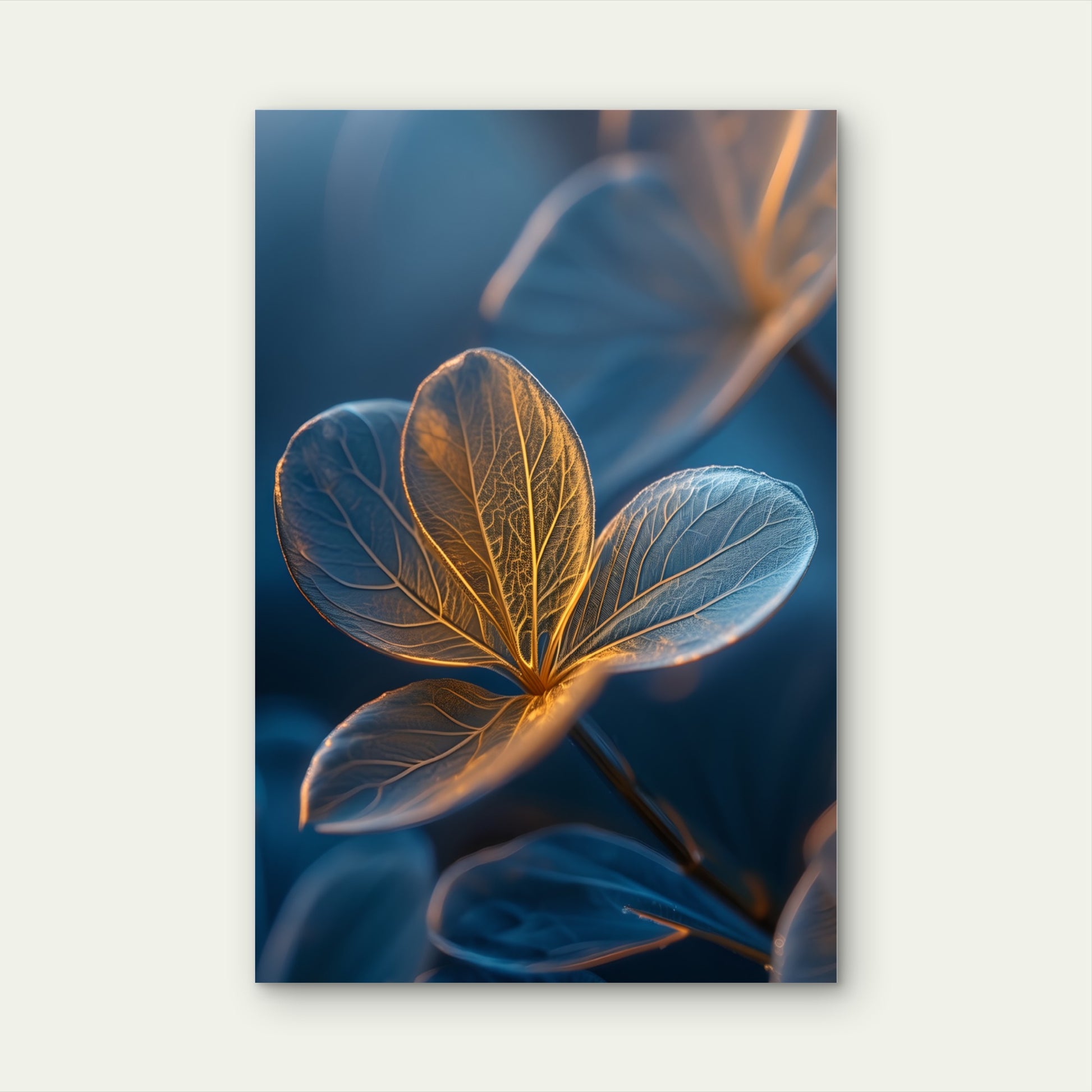 Glowing Blue Macro Floral Petals 60x90cm Metal Print Ready to Hang