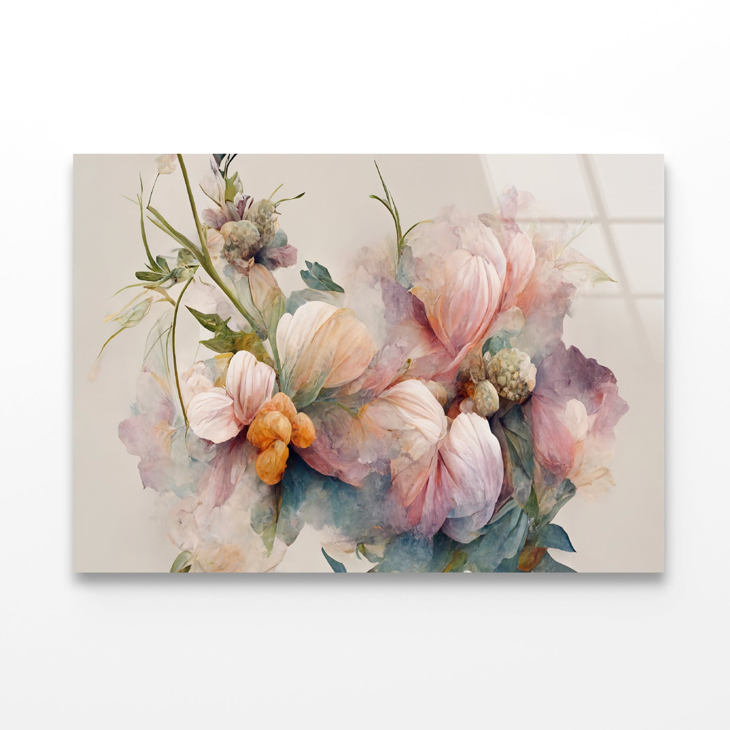 Pink and White Flowers Painting Acrylic Glass Print Tempered Glass Wall Art 100% Made in Australia Ready to Hang - Bella Home Decor