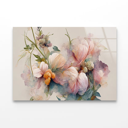 Pink and White Flowers Painting Acrylic Glass Print Tempered Glass Wall Art 100% Made in Australia Ready to Hang - Bella Home Decor