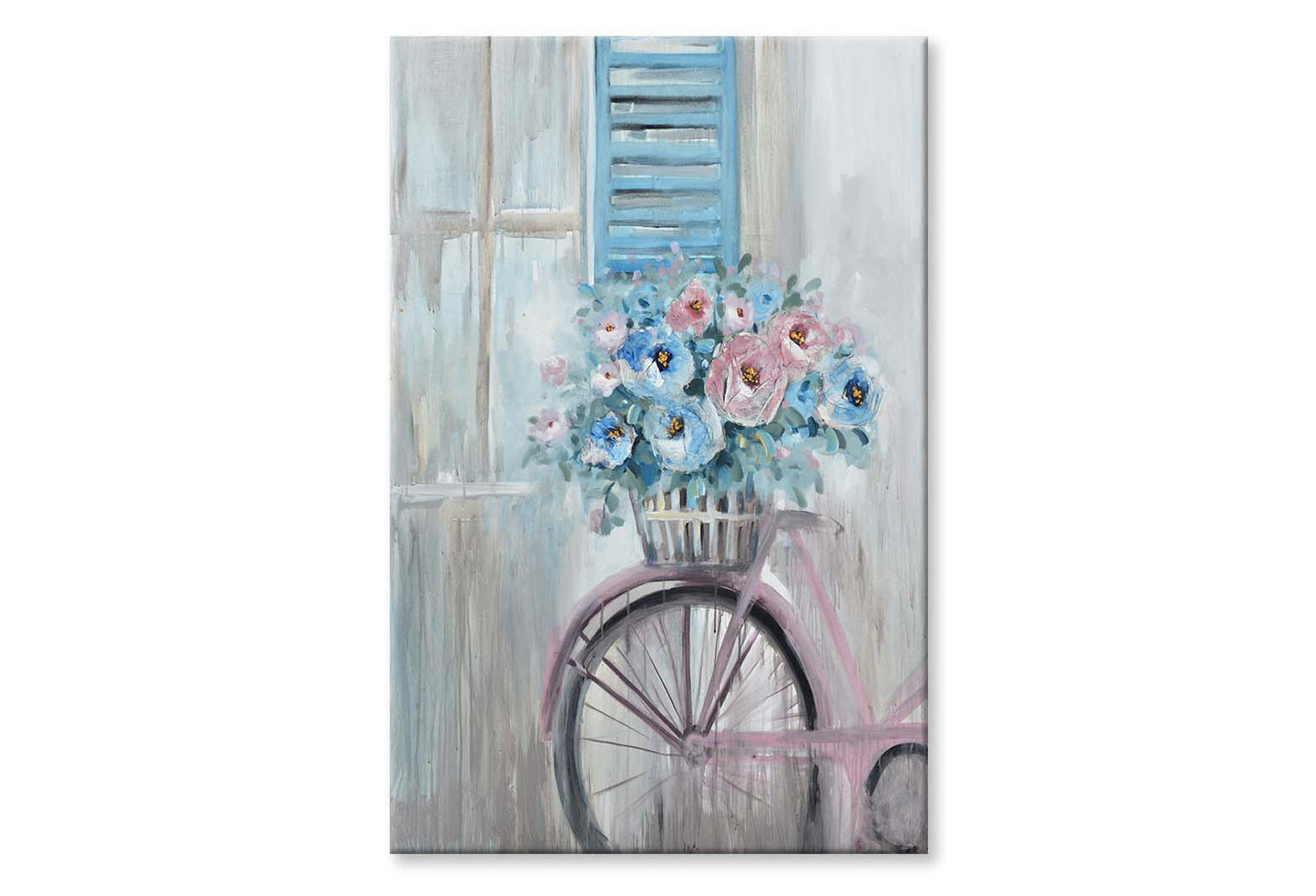 Blue Pink Flowers, Window & Bicycle Wall Art Limited Edition High Quality Print