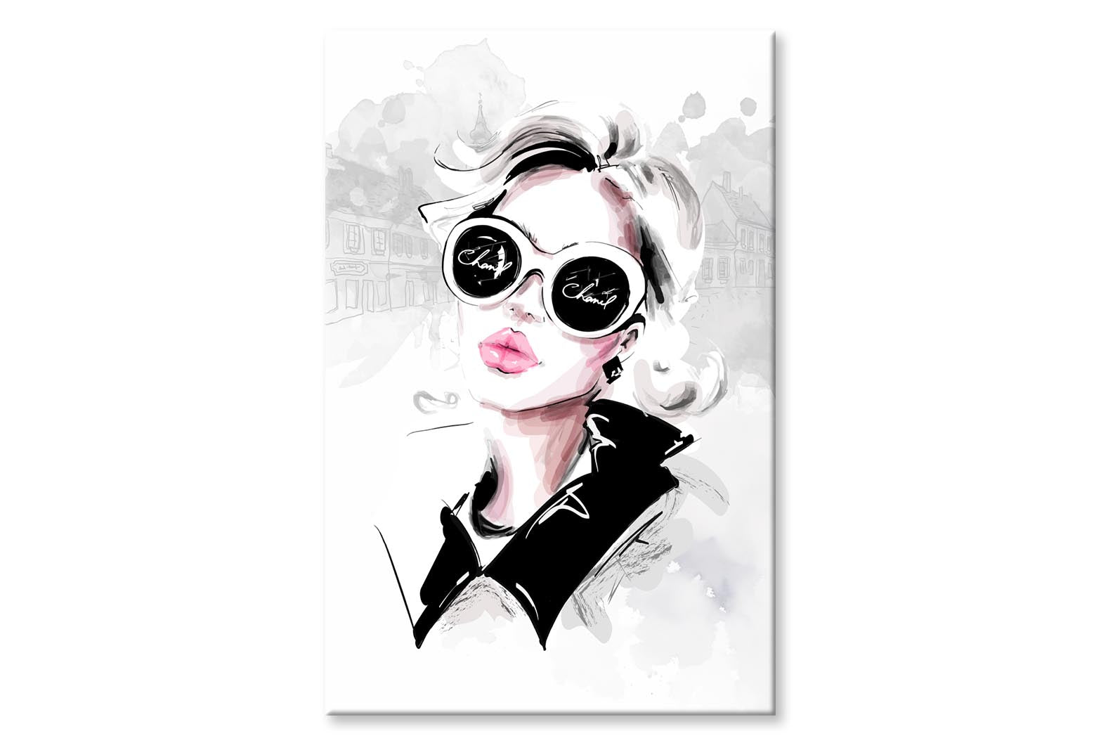 Black White Lady Fashion Art Wall Art Limited Edition High Quality Print Stretched Canvas None