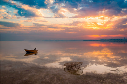 Vibrant Golden Hour Light Across Peaceful Albufera In Spain Wall Art Decor 100% Australian Made