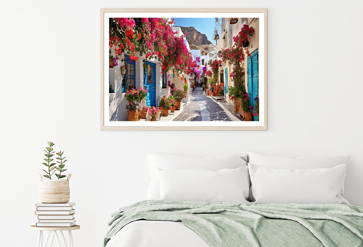 Street with Buildings and Flowers Home Decor Premium Quality Poster Print Choose Your Sizes