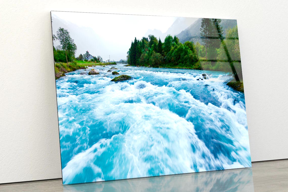 Milky Blue Glacial Water of Briksdal River in Norway Acrylic Glass Print Tempered Glass Wall Art 100% Made in Australia Ready to Hang - Bella Home Decor