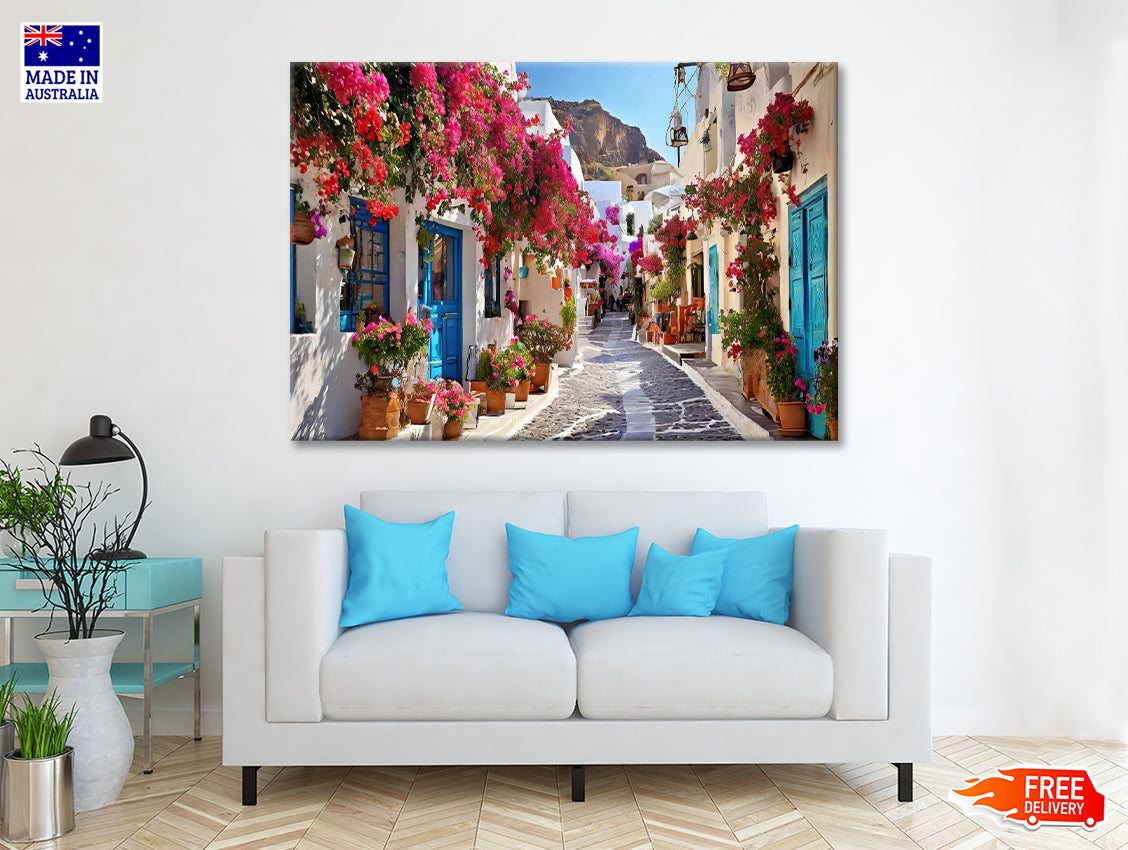 Street with Buildings and Flowers Print 100% Australian Made - Bella Home Decor
