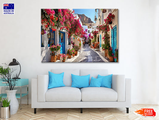Street with Buildings and Flowers Print 100% Australian Made - Bella Home Decor