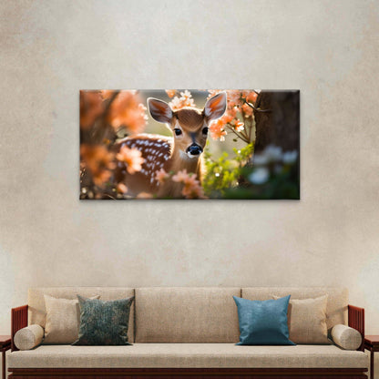 Cute Fawn Deer Spring Floral Nature Wilderness Wall Art Canvas Office Home Room Framed 120x60cm