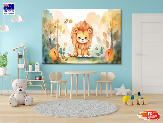 Happy Lion Cub in Flower Blossom Garden Print 100% Australian Made - Bella Home Decor