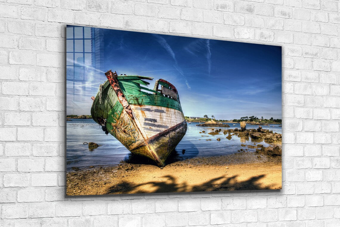 Boat Wreck & Blue Sky UV Direct Aluminum Print Australian Made Quality