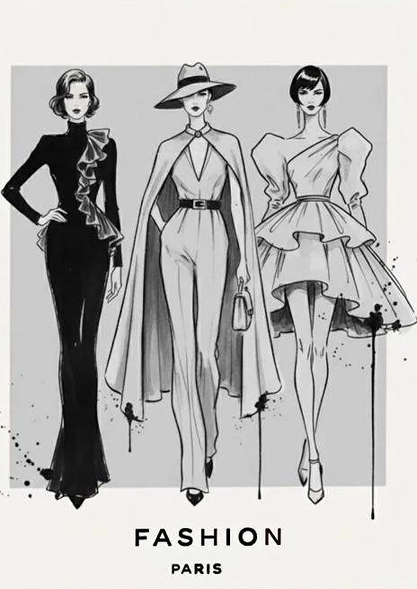 Black and White Elegant Fashion Sketch Fashion Home Decor Premium Quality Poster Print Choose Your Sizes - Bella Home Decor