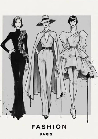 Black and White Elegant Fashion Sketch Fashion Home Decor Premium Quality Poster Print Choose Your Sizes - Bella Home Decor