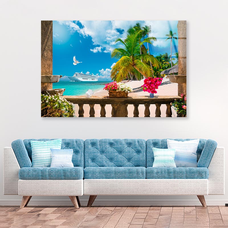 Beach View From Balcony Acrylic Glass Print Tempered Glass Wall Art 100% Made in Australia Ready to Hang