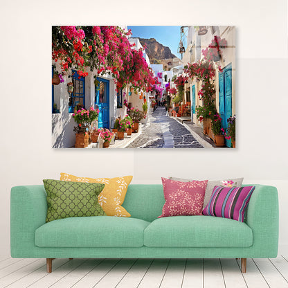 Street with Buildings and Flowers Acrylic Glass Print Tempered Glass Wall Art 100% Made in Australia Ready to Hang - Bella Home Decor