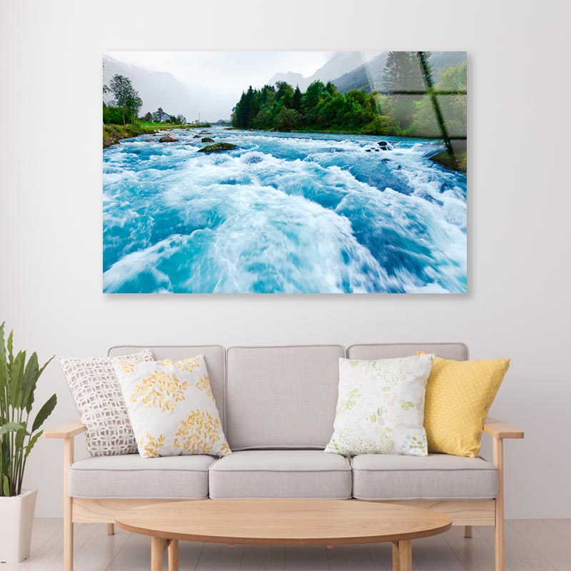 Milky Blue Glacial Water of Briksdal River in Norway Acrylic Glass Print Tempered Glass Wall Art 100% Made in Australia Ready to Hang - Bella Home Decor