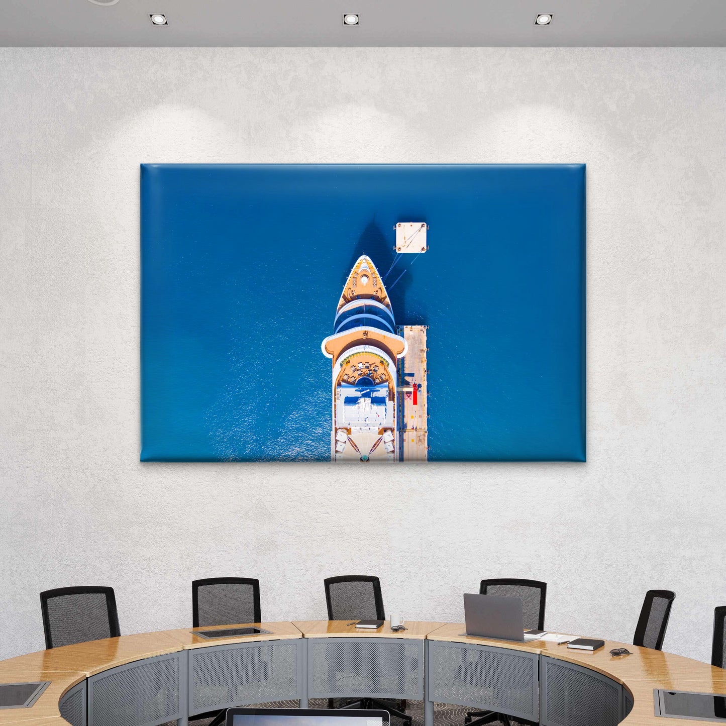Aerial Top down View of Cruise Ship Docked at a Pier Wall Art Decor 100% Australian Made - Bella Home Decor