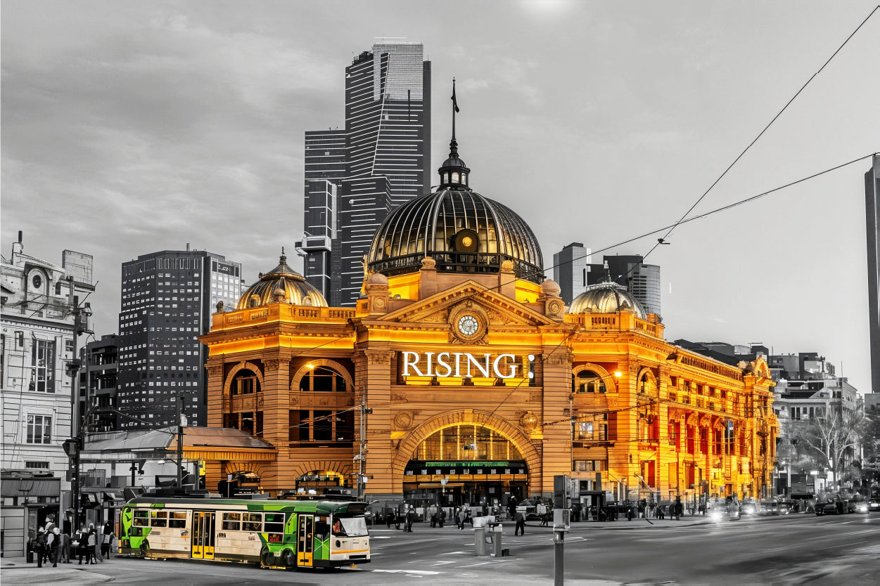 Melbourne Street Light Black and White City Wall Art Decor 100% Australian Made