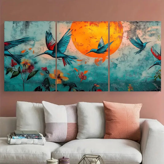 3pcs Vibrant Sunset & Graffiti Design Metal Print Ready to Hang Art