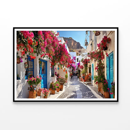 Street with Buildings and Flowers Home Decor Premium Quality Poster Print Choose Your Sizes