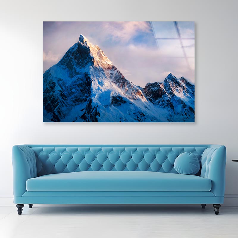 View Of Beautiful Snowy Masherbrum  Acrylic Glass Print Tempered Glass Wall Art 100% Made in Australia Ready to Hang - Bella Home Decor