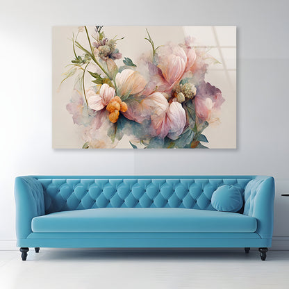 Pink and White Flowers Painting Acrylic Glass Print Tempered Glass Wall Art 100% Made in Australia Ready to Hang - Bella Home Decor