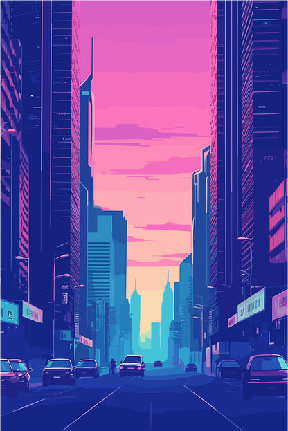 Cyberpunk City Street Neon Skyline Night 60x90cm Metal Print Ready to Hang