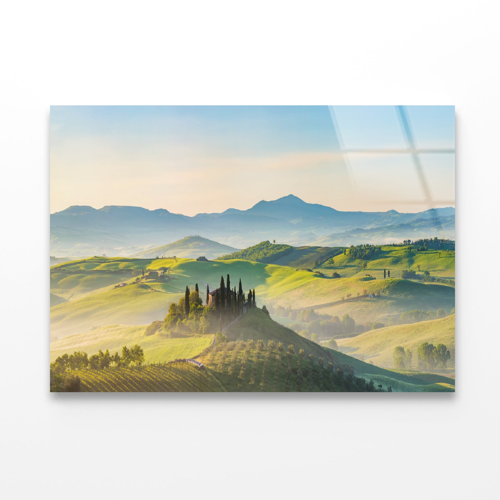 Hills, Trees, Mountains in Tuscany, Italy Acrylic Glass Print Tempered Glass Wall Art 100% Made in Australia Ready to Hang - Bella Home Decor