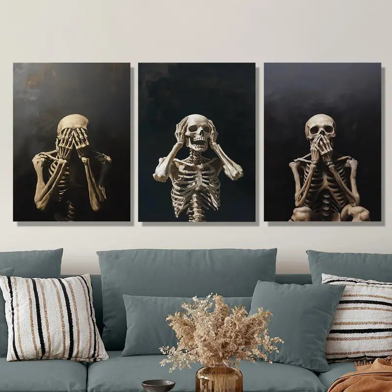 3pcs Creative Skull Modeling Shyness Metal Print Ready to Hang Art - Bella Home Decor