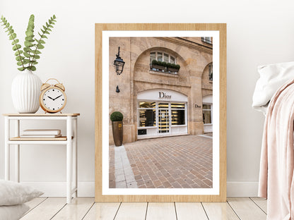 Fashion Store Building View Photograph Glass Framed Wall Art, Ready to Hang Quality Print With White Border Oak