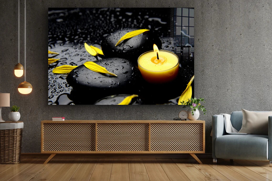 Candle & Yellow Petals UV Direct Aluminum Print Australian Made Quality