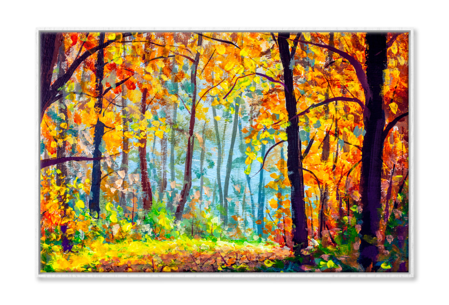 Autumn Forest Oil Painting Wall Art Limited Edition High Quality Print Canvas Box Framed White