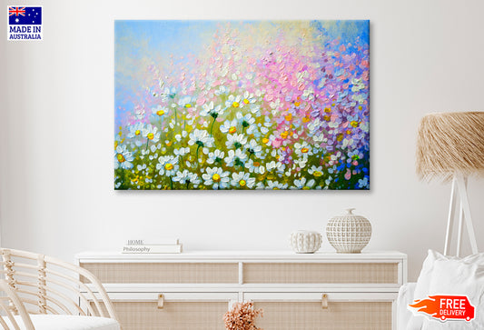 White Flowers Oil Painting Wall Art Limited Edition High Quality Print