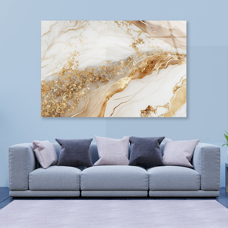 Natural White and Gold Marble Texture Acrylic Glass Print Tempered Glass Wall Art 100% Made in Australia Ready to Hang - Bella Home Decor