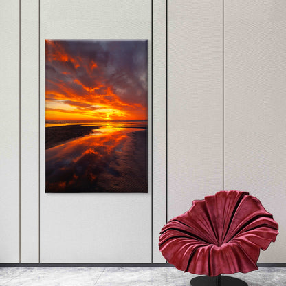 Golden Sunset Sky with Reflections in Beach Wall Art Decor 100% Australian Made