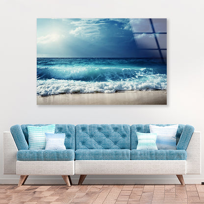 View of Waves at Seychelles Beach Acrylic Glass Print Tempered Glass Wall Art 100% Made in Australia Ready to Hang