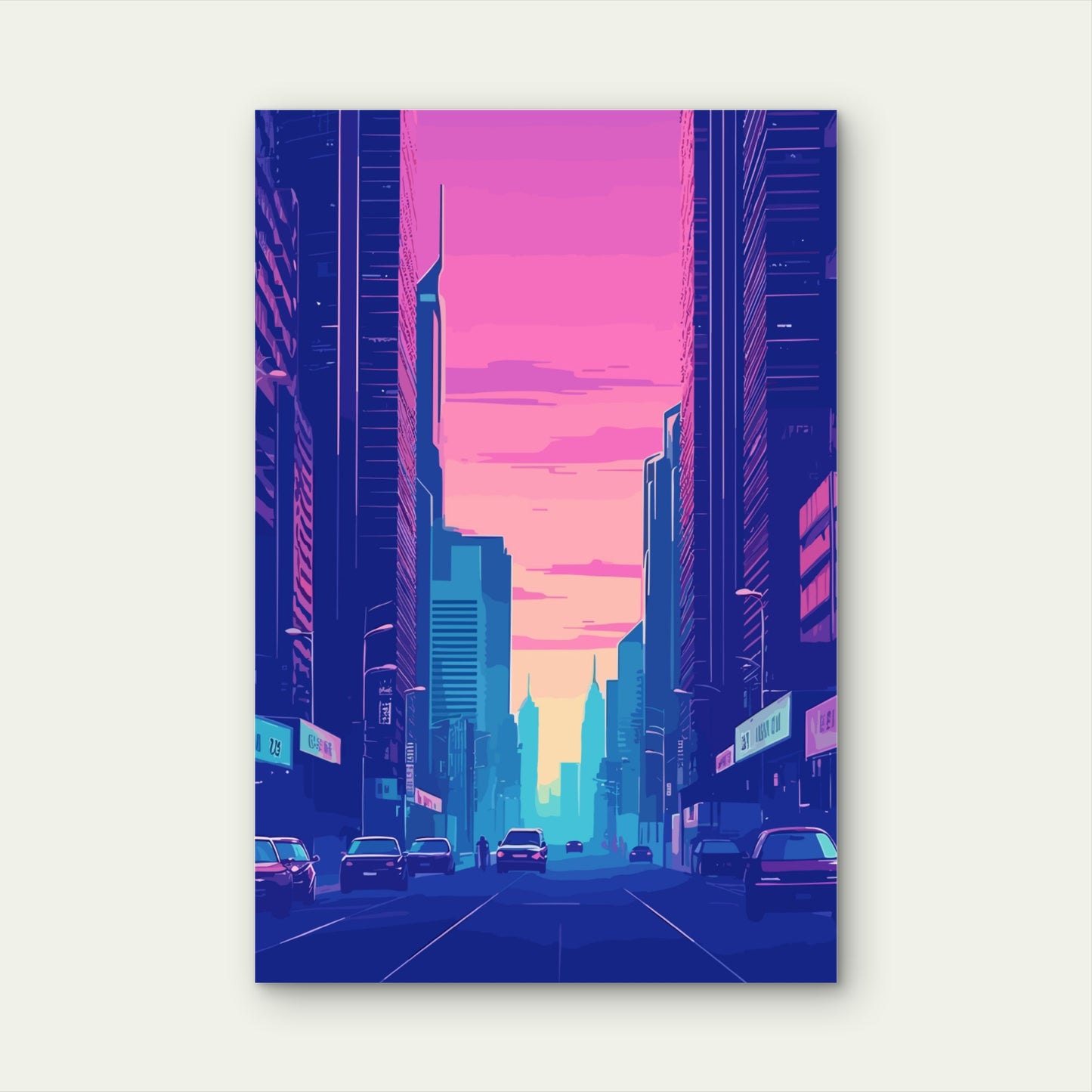 Cyberpunk City Street Neon Skyline Night 60x90cm Metal Print Ready to Hang