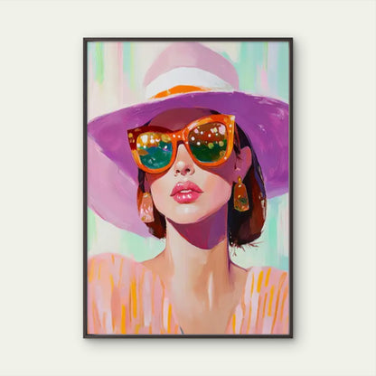 Modern Women with Glasses and Wide-Brimmed Hat Fashion Home Decor Premium Quality Poster Print Choose Your Sizes