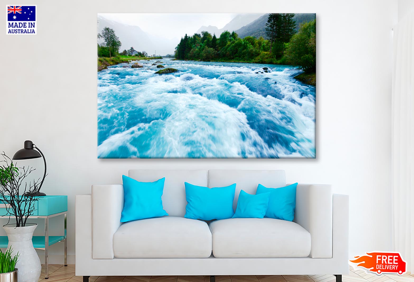 Milky Blue Glacial Water of Briksdal River in Norway  Wall Art Decor 100% Australian Made - Bella Home Decor