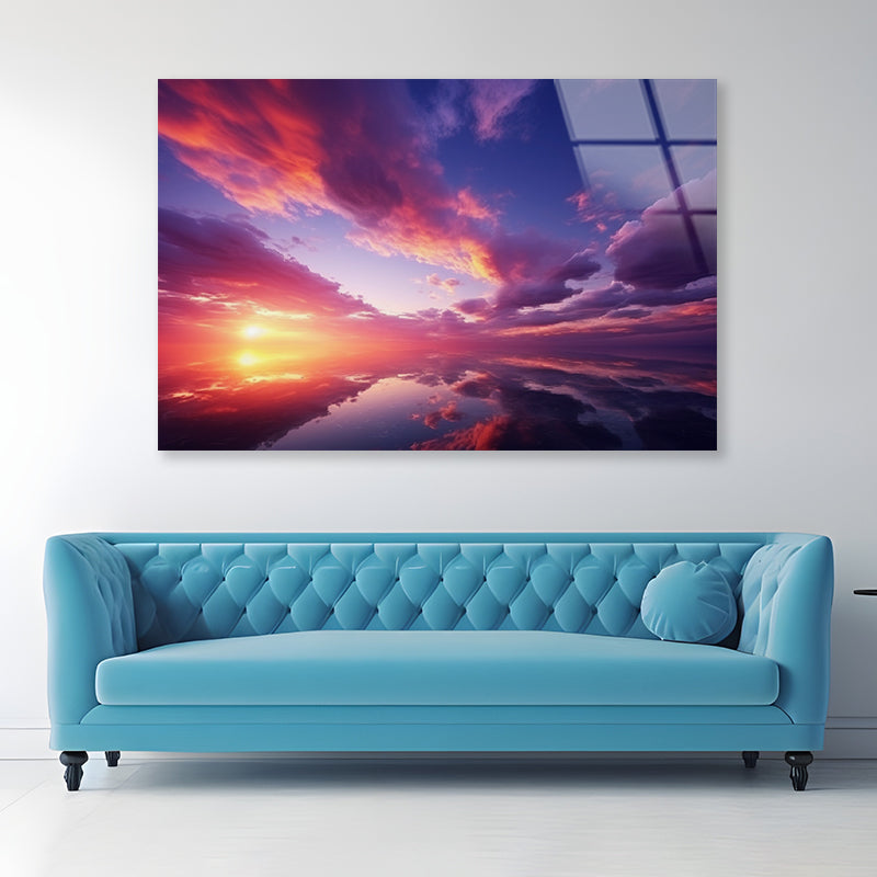 Beautiful Sunset Sky with Clouds Acrylic Glass Print Tempered Glass Wall Art 100% Made in Australia Ready to Hang - Bella Home Decor