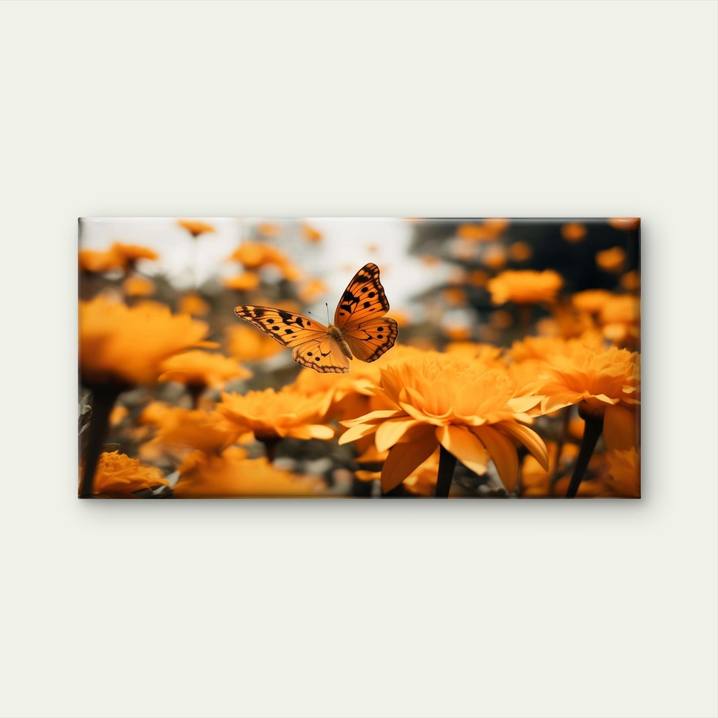 Orange Butterfly Flower Garden Wall Art Canvas Office Home Framed 120x60cm