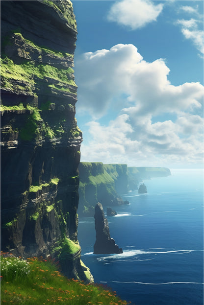 Tropical Forest Sea Shore Cliff 40x60cm Metal Print Ready to Hang