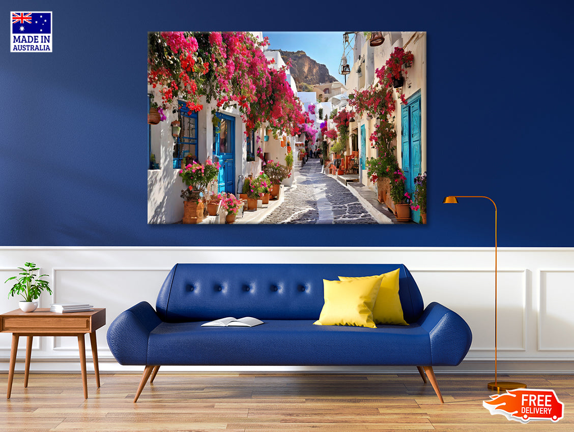 Street with Buildings and Flowers Print 100% Australian Made - Bella Home Decor