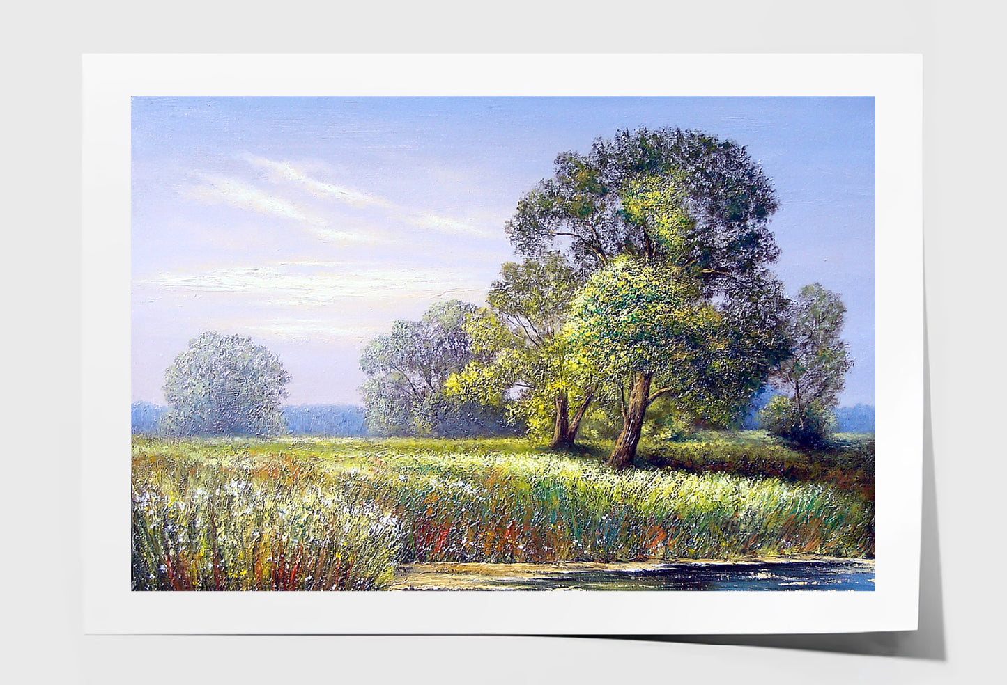 Green Grass Field & Trees Oil Painting Wall Art Limited Edition High Quality Print Unframed Roll Canvas None