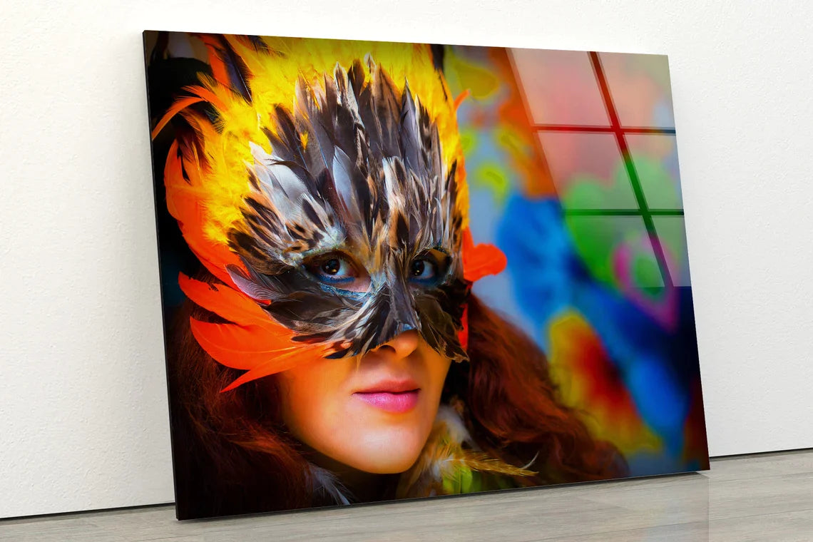 Girl with Feather Mask UV Direct Aluminum Print Australian Made Quality