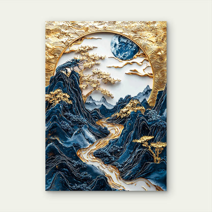Gold Dragon Blue Onyx Peak 40x60cm Metal Print Ready to Hang - Bella Home Decor