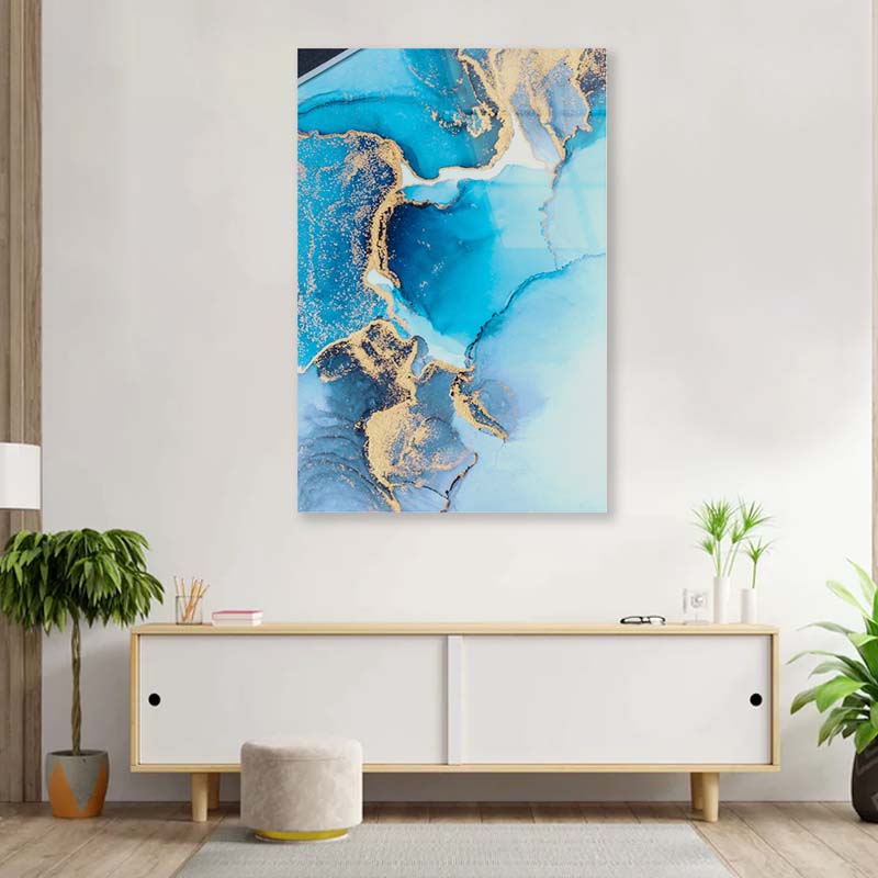 Marble Liquid Blue Ink Acrylic Glass Print Tempered Glass Wall Art 100% Made in Australia Ready to Hang